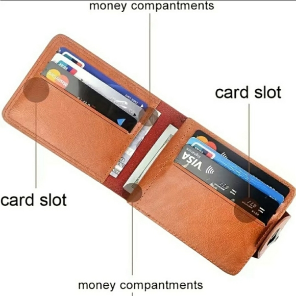 Mens Leather Bifold brown Wallet with sections, NWT - Picture 7 of 7